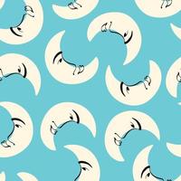 Funny funkily pattern of Moon with smiling face. illustration in doodle style vector