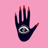 símbolo místico mágico de una mano con un ojo. fea ilustración funky vector