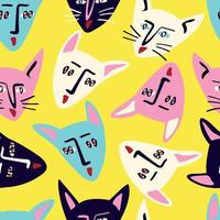 Pattern with Funky cat with a lovely face. Freaky comic cat face. Bizarre Valentine's Day pattern vector