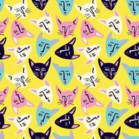Pattern with Funky cat with a lovely face. Freaky comic cat face. Bizarre Valentine's Day pattern vector
