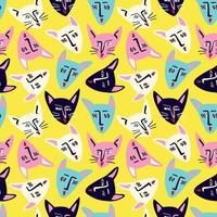 Pattern with Funky cat with a lovely face. Freaky comic cat face. Bizarre Valentine's Day pattern vector