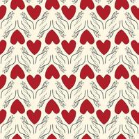 heart with hands seamless pattern in modern doodle style vector