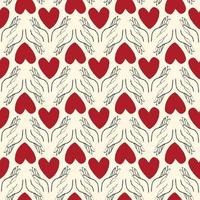 heart with hands seamless pattern in modern doodle style vector