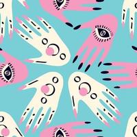 Seamless pattern with Magical mystical symbol hands with eyes vector