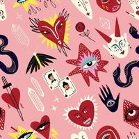 ugly Valentine pattern. Bizarre funky pattern for Valentines Day in doodle style vector