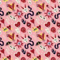 ugly Valentine pattern. Bizarre funky pattern for Valentines Day in doodle style vector