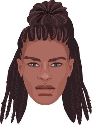 Detailed portrait of handsome African man with trendy long dreadlocks and braids. Realistic avatar for social media.