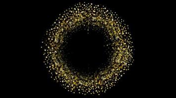 abstrakt cykel ringa animation. 4k ultra hd exklusiv partikel strömma video bakgrund. guld damm flygande i en cirkulär rörelse på svart bakgrund.