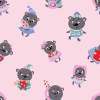 Seamless pattern with Valentine bears. Design for fabric, textile, wallpaper, packaging, wrapping paper. vector