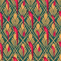 Seamless pattern in art nouveau style with parrots. Artistic ornament pattern abstract. Emerald color and magenta vector