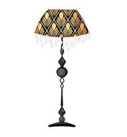 Floor lamp in Art Deco style. Art Nouveau style. Floor lamp with patterned lampshade and crystal pendants. Fashion style sticker. vector