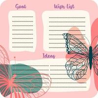 Bullet journal coloured School timetable with FLOWER AND BUTTERFLY themes. Week days, months, planner, habit tracker vector