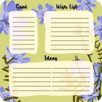 Bullet journal coloured School timetable with FLOWER AND BUTTERFLY themes. Week days, months, planner, habit tracker vector