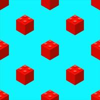 Pattern of red plastic blocks on a turquoise background. For printing and decoration. Vector illustration.