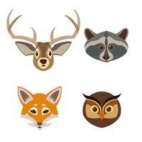 Set of muzzles of forest animals. In cartoon style. vector