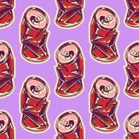Pattern of crumpled empty soda cans in pop art style for print and decoration. Vector illustration.