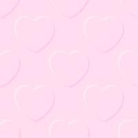 Pattern of embossed pink hearts in realistic style for printing and decoration. Vector illustration.