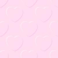 Pattern of embossed pink hearts in realistic style for printing and decoration. Vector illustration.