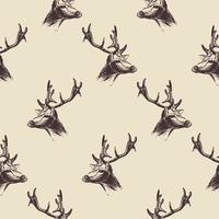 Hand drawn deer head pattern on beige background for printing on paper, textiles and decoration. Vector illustration.