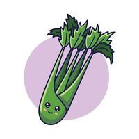 Cute Kawaii Celery cartoon icon illustration. Food vegitable flat icon concept isolated on white background. Celery character, mascot in Doodle style. Print for kids clothing. vector