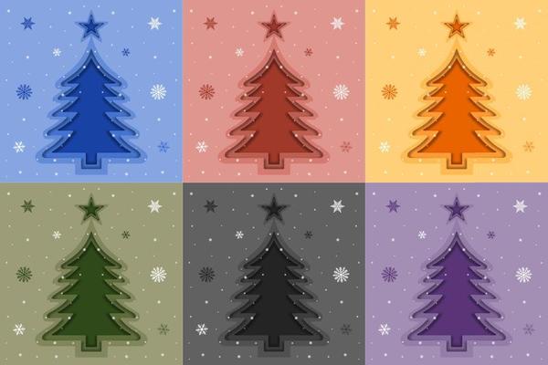 Colorful Pine Tree Abstract Background with Papercut Style
