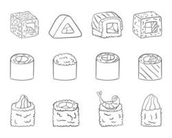 juego de sushi, arte lineal. ilustración vectorial sobre un fondo blanco. vector