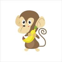 illustration, graphic design, vector, character, and cartoon of cute monkey with banana. good for logo, mascot, symbol, icon. Funny chimpanzee, baby primate seamless pattern. forrest nature jungle vector