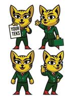 set of various poses mascot business cat women vector