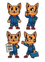 conjunto de varias poses de gato mascota empresario vector