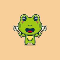 Illustration of cute frog cartoon mascot is eating dim sum vector