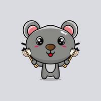 Illustration of cute mouse cartoon mascot is eating dim sum vector