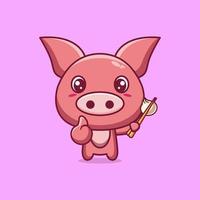 Illustration of cute pig cartoon mascot is eating dim sum vector