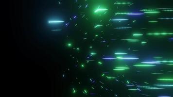 lila grüne lichtstreifen, helle neonstrahlen, datenübertragungsnetzwerk, hintergrundkonzept des bühnenbildschirms. video