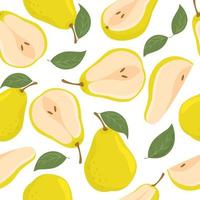 Pears seamless pattern. Fruit flat repeat background. Vector illustration in cartoon flat style.