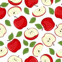 Red apple seamless pattern. Fruit flat repeat background. Vector illustration in cartoon flat style.