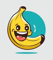 Funny happy cute happy smiling banana. Vector flat cartoon kawaii character illustration icon. Isolated on white background. Fruit banana mascot concept