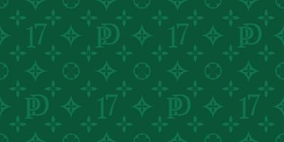 St. Patrick s Day vector seamless pattern, background from green four-leafed numbers 17, abbreviation PD. Vector illustration