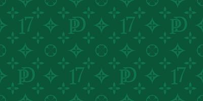 St. Patrick s Day vector seamless pattern, background from green four-leafed numbers 17, abbreviation PD. Vector illustration