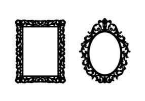 Two vintage openwork black frames on a white background for printing and laser carving. Vector illustration.