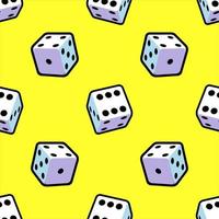 Cartoon pattern of playing dice on a yellow background for printing and design. Vector illustration.