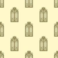 Vintage pattern of closed forged openwork doors for printing and decoration. Vector illustration.