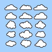 A set of clouds on a blue background in line-art style for printing and design. Vector illustration.