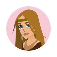 Portrait of a hippie girl in a flat style for printing on the design of an avatar. vector illustration.