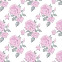 Pattern of pink roses on a white background in the style of hand-drawing for print and design. Vector illustration.