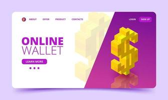 Website template for an online wallet, print on a bank card. Vector illustration