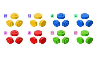 3d set of colored constructor kit in isometry. Small round elements. Vector illustration.