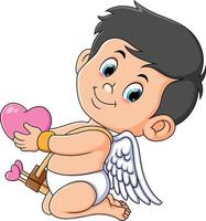 The happy cupid boy is holding the love for gift vector