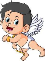 The happy cupid boy is running and flying in the sky vector