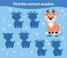 Child Game. Find The Deer's Shadow. Series Animals Of The Arctic. Cartoon Style vector