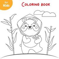 mini juego para niños. libro para colorear para niños. edad de la escuela secundaria. un lindo panda con un sombrero chino tradicional camina por el bosque de bambú. actividades de bloc de notas, entretenimiento, aprendizaje. vector